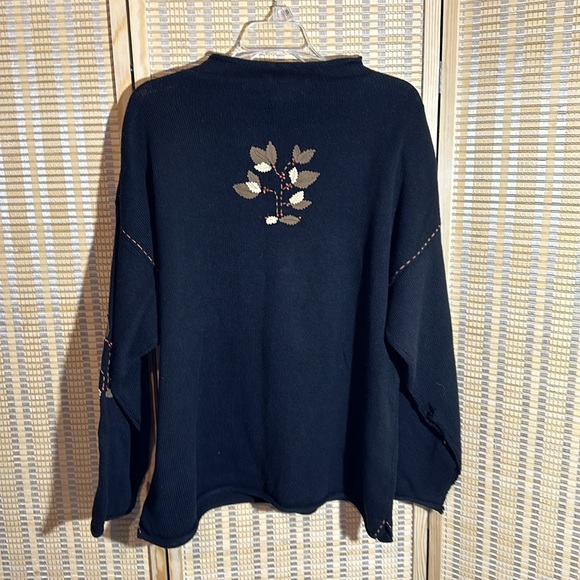 Susan Bristol Vintage Y2K Auturn Leaf Pattern Black Beaded Sweater Size XL - Picture 11 of 16